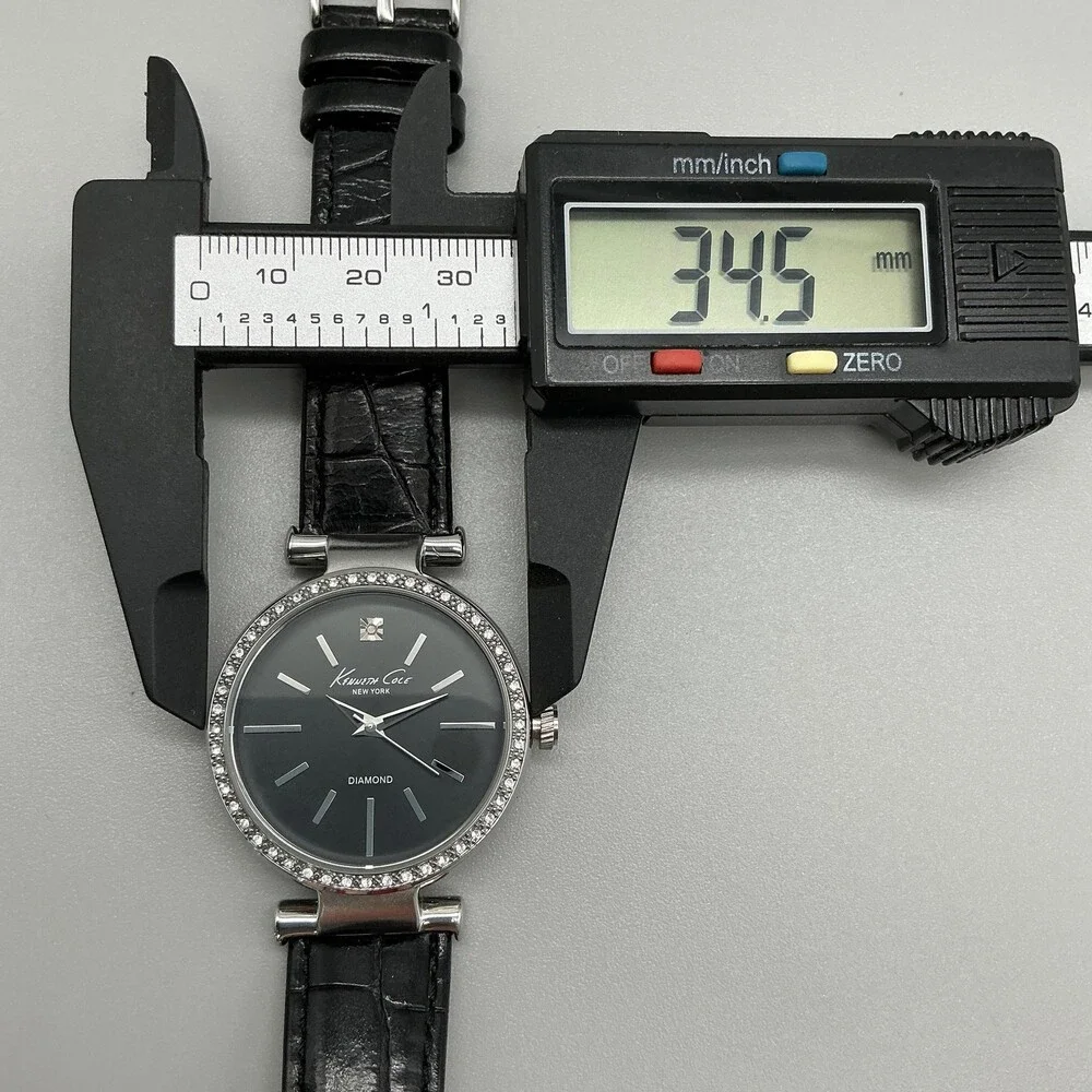 Kenneth Cole Womens Watch 35mm Silver Tone Diamond Black KC2898 New Battery